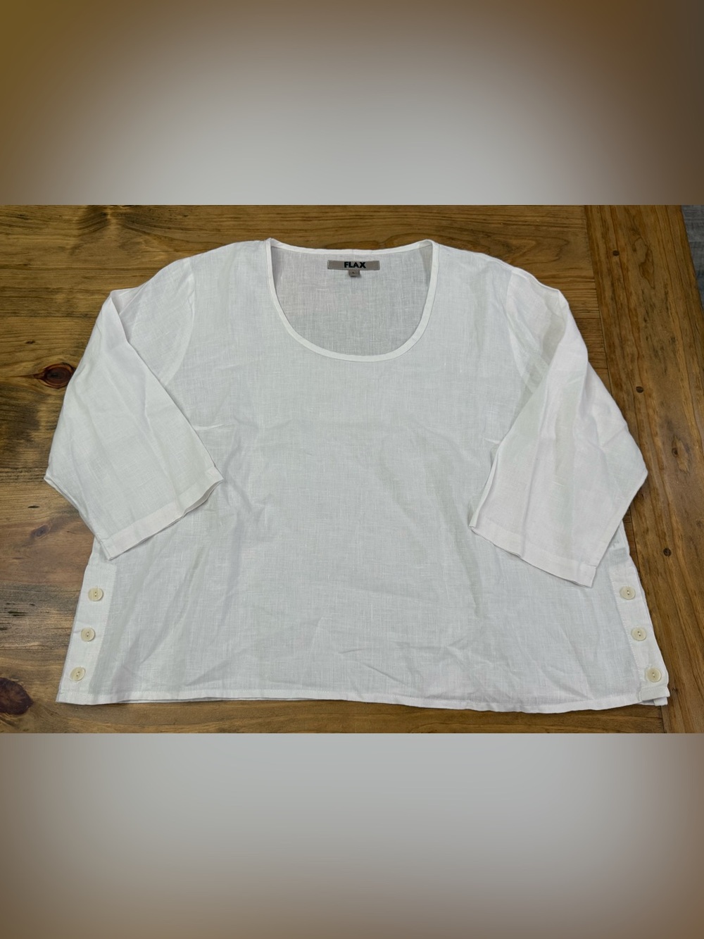 Flax 100% Linen White 3/4 Sleeve Top